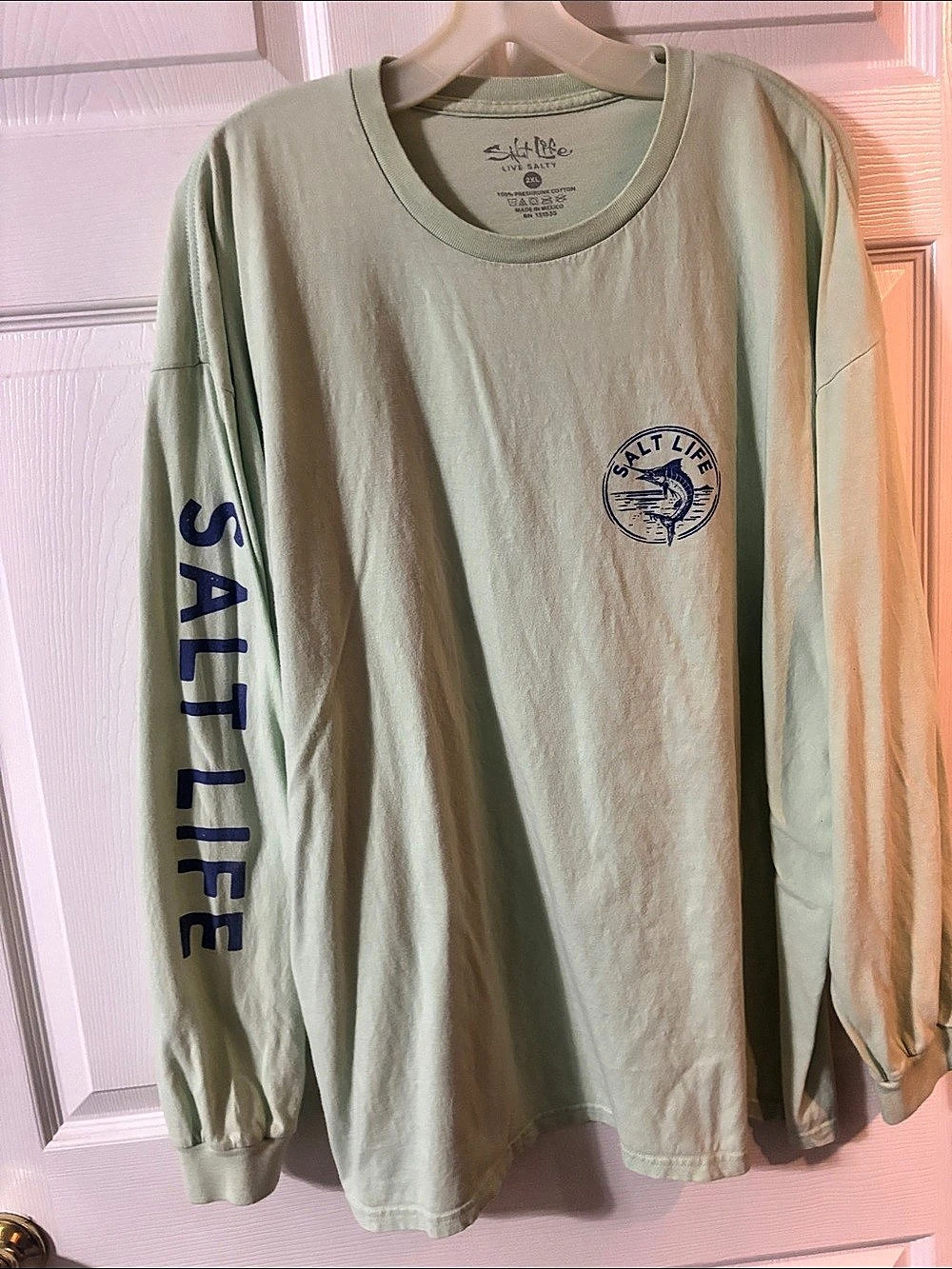 Salt Life Get Hooked & Live Salty Marlin Long Sleeve Pocket Tee Green 2XL